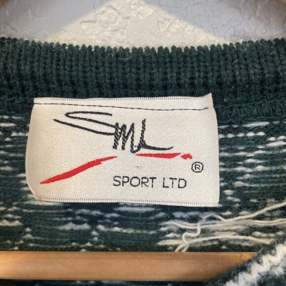 Vintage Christmas Sweater Womens Size Medium SML Sport LTD Green Reindeer - Picture 6 of 11